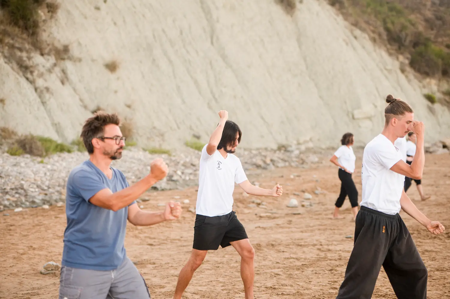 Students of different experience levels training together in Corfu