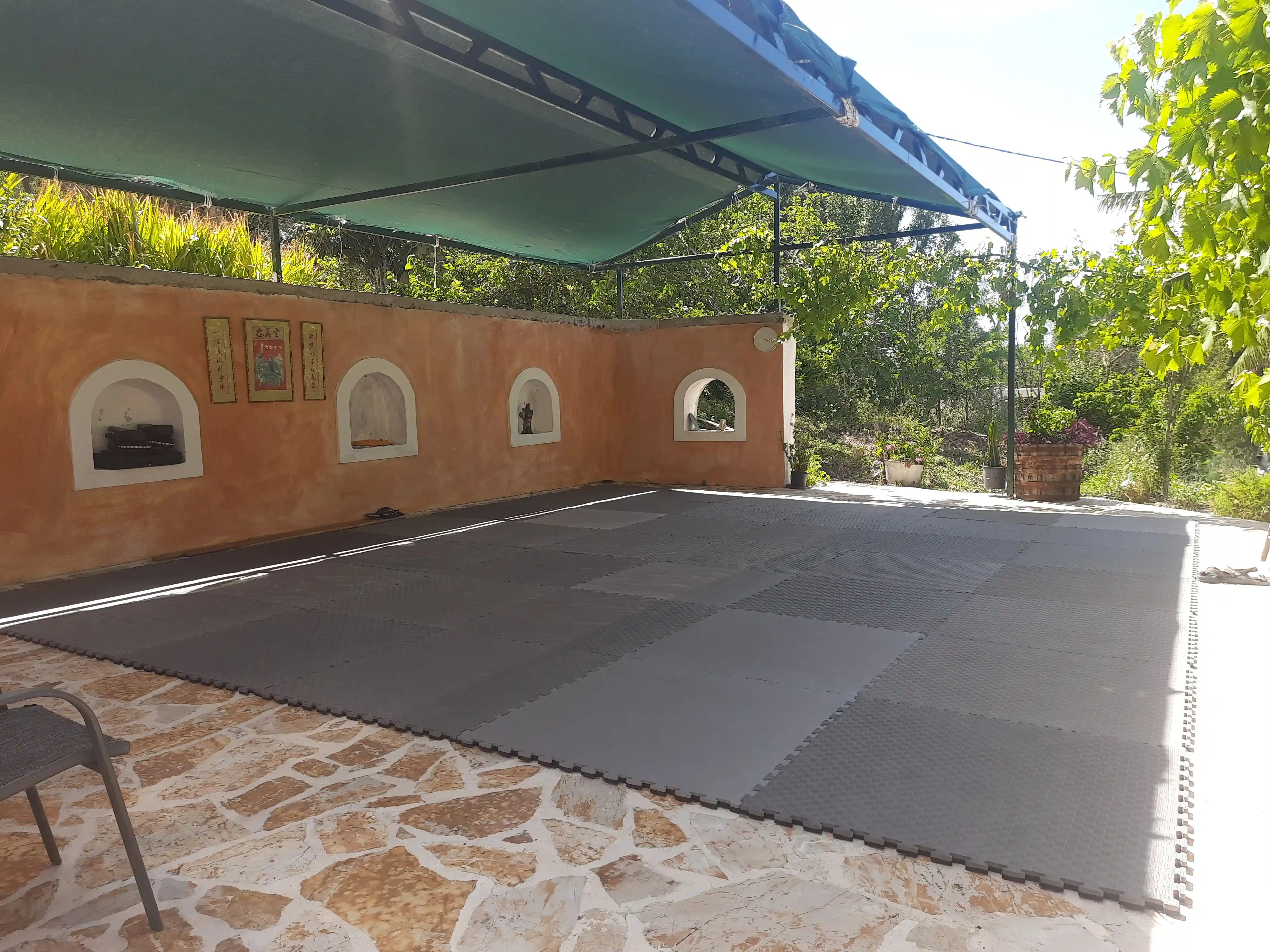 Empty training space at Thomas's home in Arillas prepared for classes and retreats